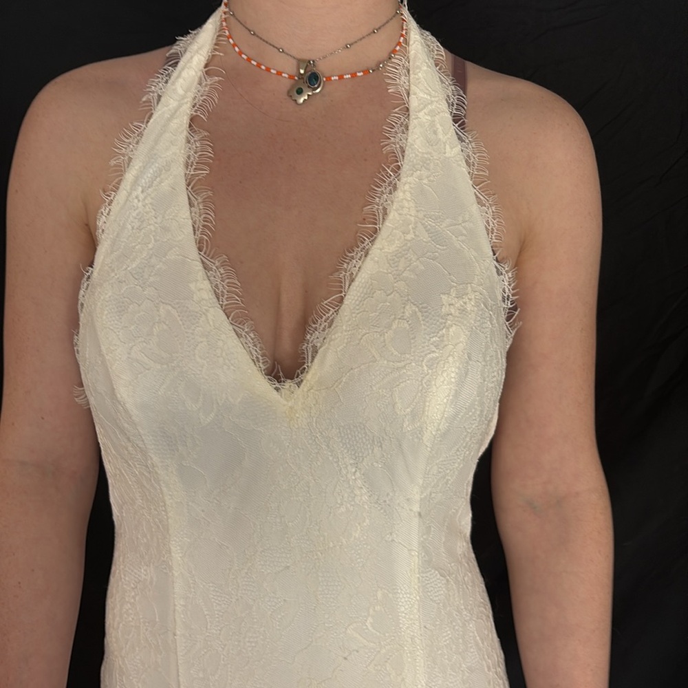 NWT Never worn wedding dress, semi-casual, halter, soft-white. Size 6